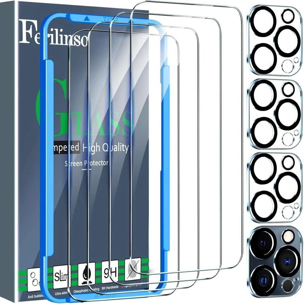 4 Pack Screen Protector with 4 Camera Lens Protector for iPhone 15 Pro